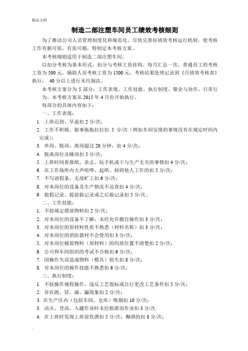注塑车间员工绩效考核细则