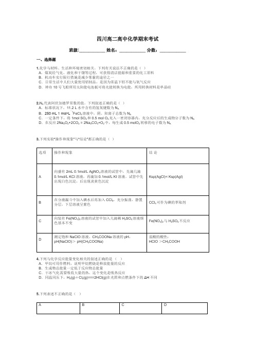 四川高二高中化学期末考试带答案解析
