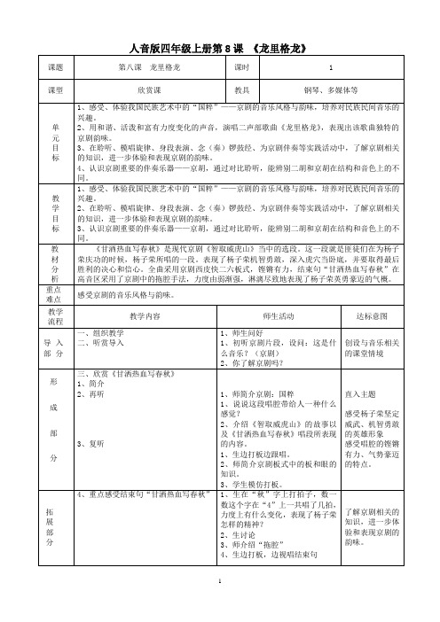 人音版音乐教案四年级上第8课