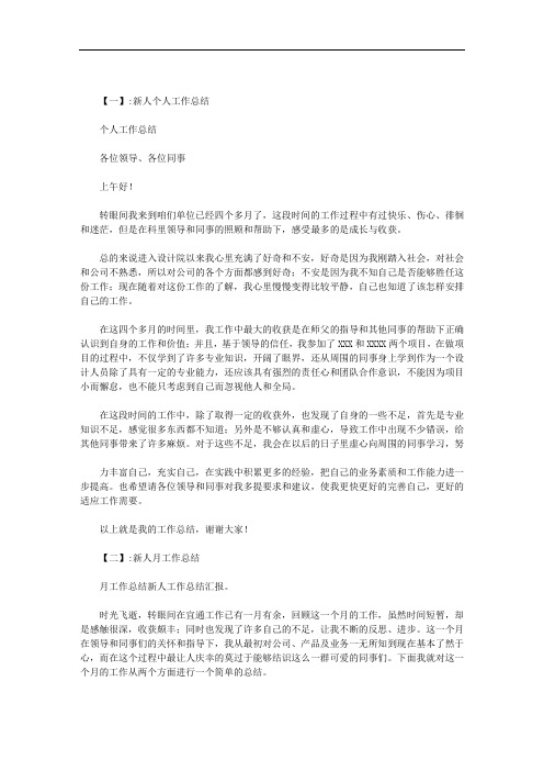 新人工作总结汇报范文