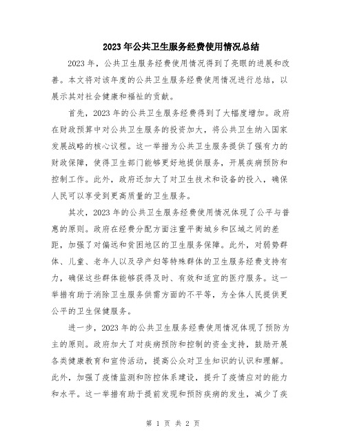 2023年公共卫生服务经费使用情况总结