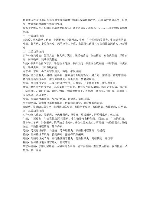 国家公布一、二、三类动物疫病病种名录。