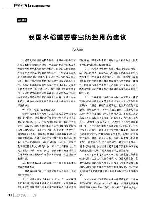 我国水稻重要害虫防控用药建议