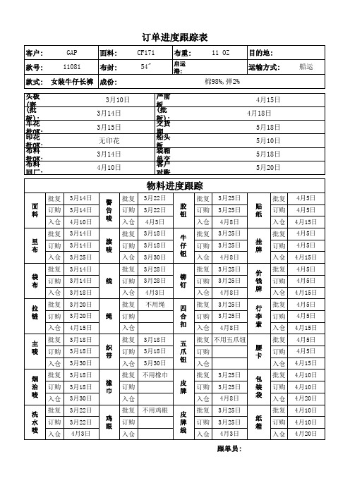 订单进度跟踪表