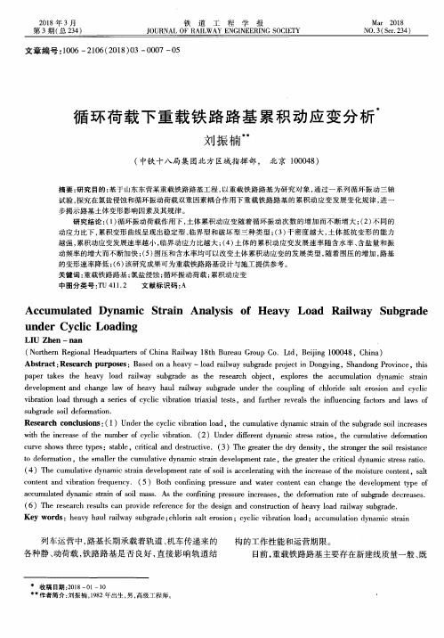 循环荷载下重载铁路路基累积动应变分析