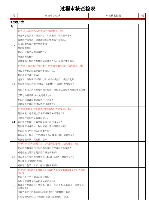 过程审核查检表