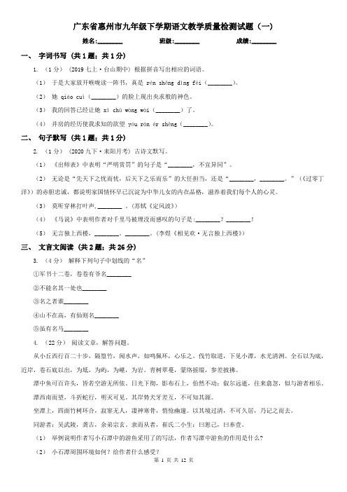 广东省惠州市九年级下学期语文教学质量检测试题(一)