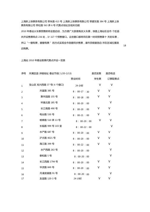 上海火车票代售点大全-2010版