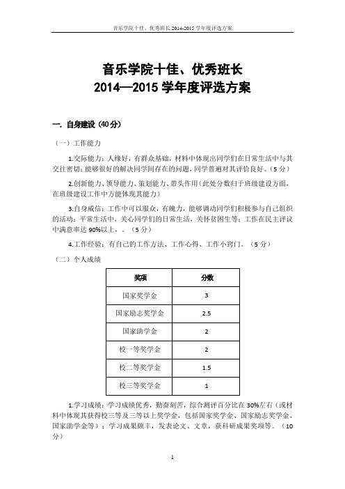 音乐学院十佳、优秀班长评选方案