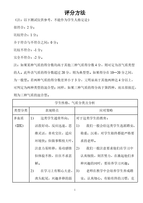 心理测试-中学生性格、气质类型测试题
