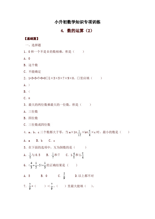小升初数学知识专项训练一数与代数4.数的运算(2)