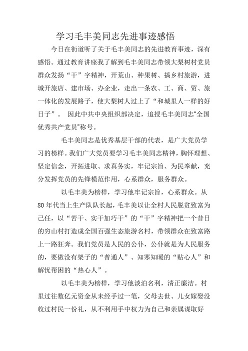 学习毛丰美同志事迹感悟