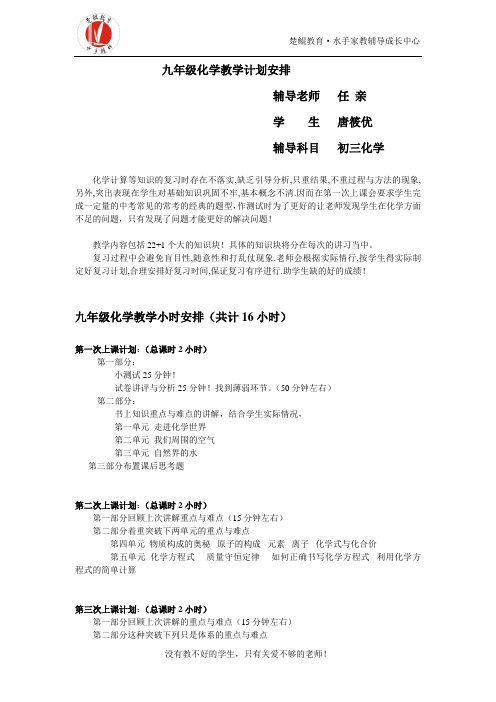 九年级化学辅导计划