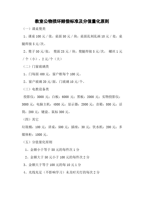 教室公物损坏赔偿标准及分值量化原则