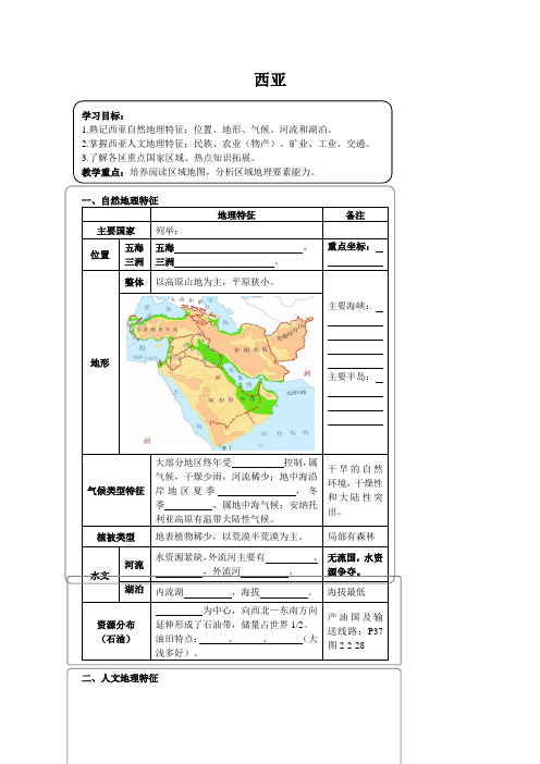 精品区域地理学案：西亚