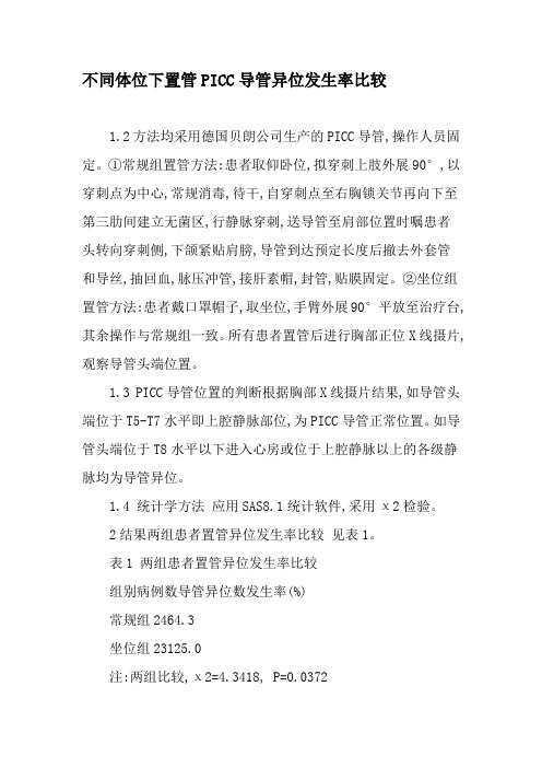 不同体位下置管PICC导管异位发生率比较-最新资料