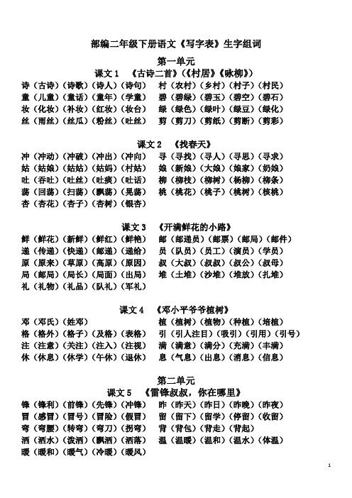部编二年级下册语文《写字表》生字组词