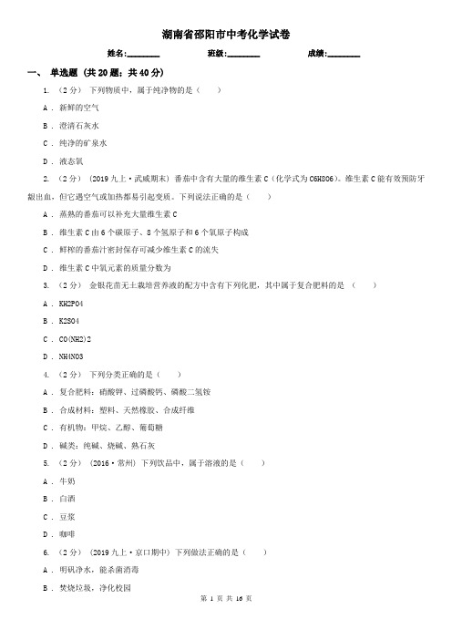 湖南省邵阳市中考化学试卷