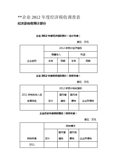 企业2012年经济税收调查表及分析材料
