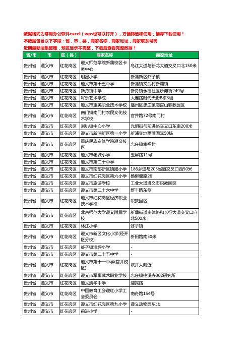 2020新版贵州省遵义市红花岗区学校工商企业公司商家名录名单黄页联系电话号码地址大全229家