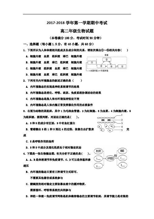 河北省鸡泽县第一中学2017-2018学年高二上学期期中考试生物试题 Word版含答案