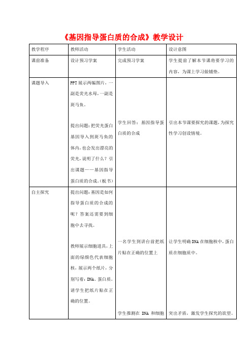 高中生物 第4章 基因的表达 第1节 基因指导蛋白质的合成教学设计高一生物教案