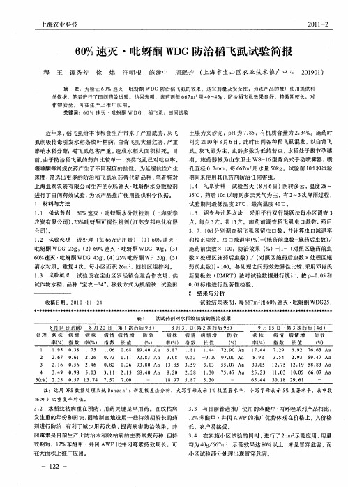 60%速灭·吡蚜酮WDG防治稻飞虱试验简报