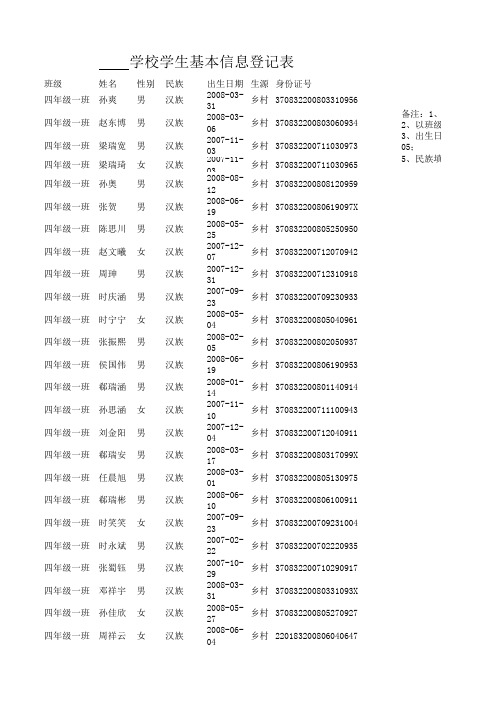 2017 学生基本信息登记表.xls四年级一班