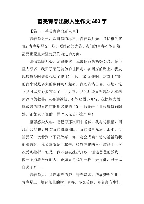 善美青春出彩人生作文600字