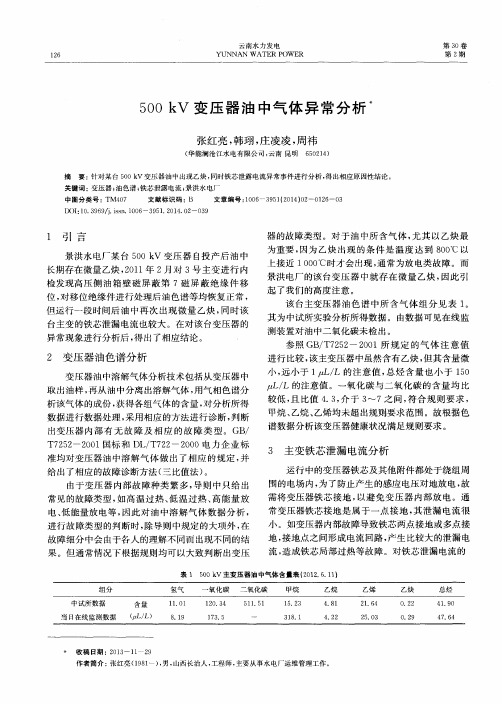 500kV变压器油中气体异常分析