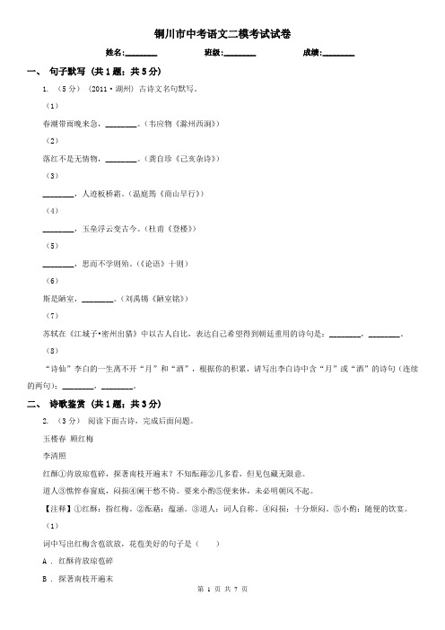 铜川市中考语文二模考试试卷