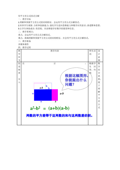 用平方差公式因式分解教学设计