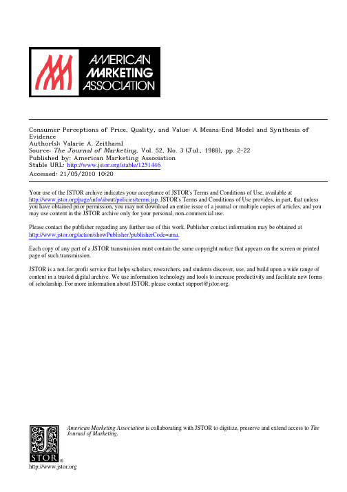 Consumer Perceptions of Price, Quality, and Value