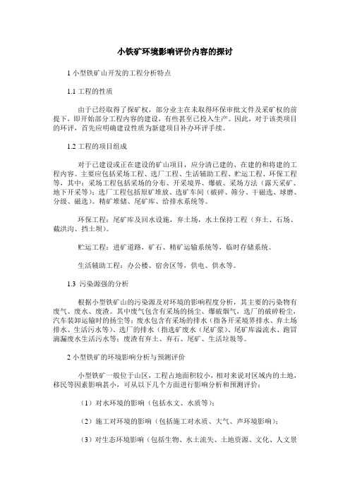 小铁矿环境影响评价内容的探讨