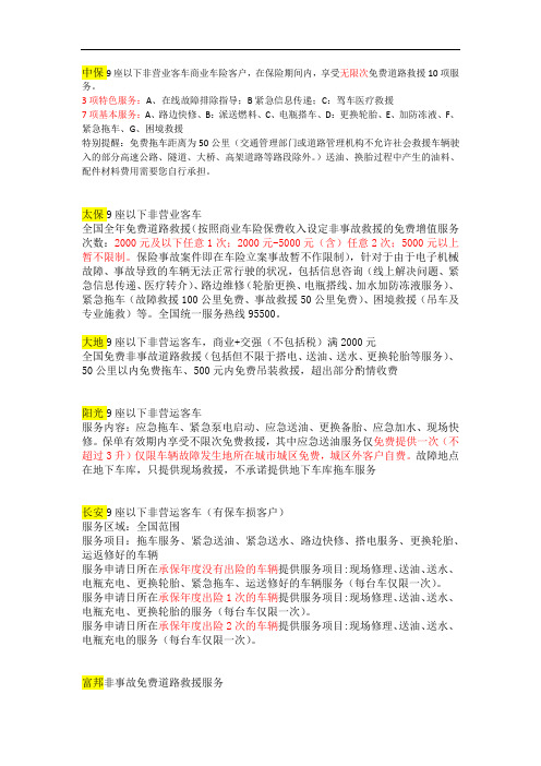 各保险公司道路救援