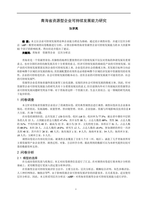 青海省资源型企业可持续发展能力研究