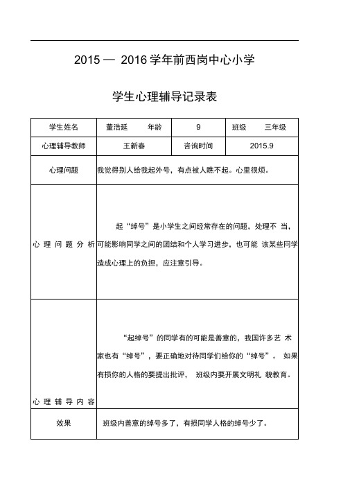 小学心理咨询记录文稿表18份(可编辑修改word版)