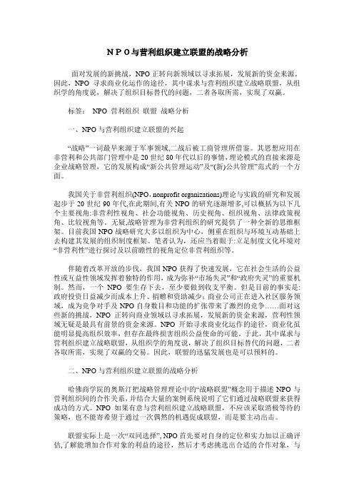 NPO与营利组织建立联盟的战略分析