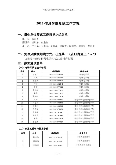 西北大学信息学院研究生复试方案