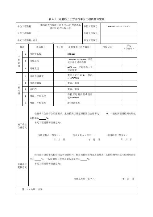 堤防河道水利工程相关表格