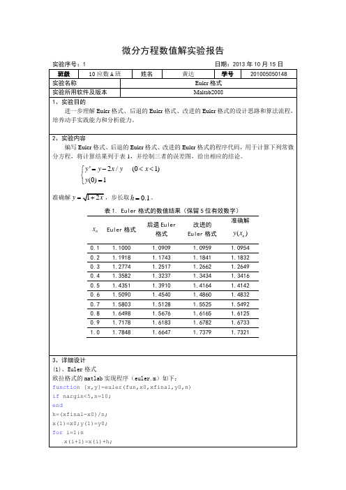 欧拉格式 改进欧拉格式 后退欧拉格式