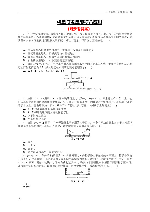 高考物理二轮复习专题检测试题：动量与能量的综合应用附参考答案
