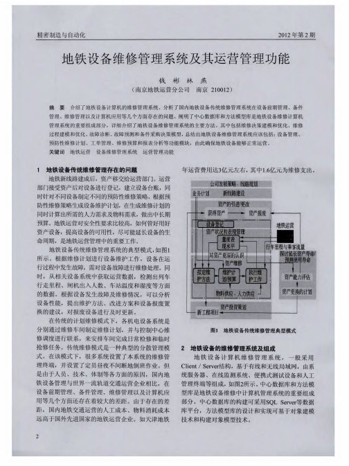 地铁设备维修管理系统及其运营管理功能