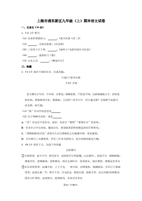上海市浦东新区九年级(上)期末语文试卷