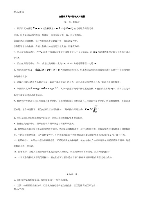 最新高中物理选修3-4知识点整理