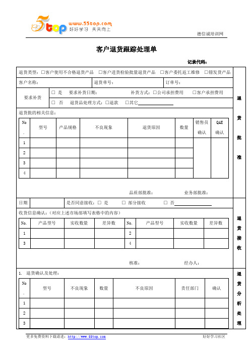 客户退货跟踪处理单