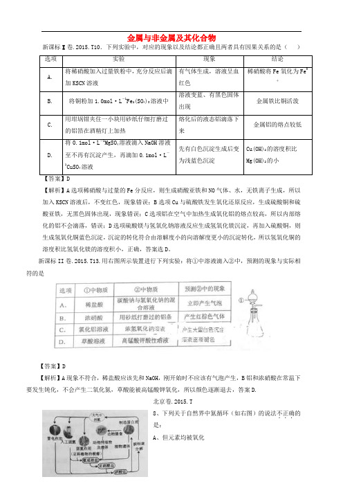 高考化学试题分类汇编 金属与非金属及其化合物