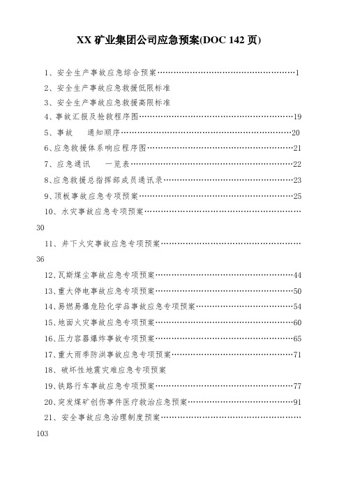 XX矿业集团公司应急预案(DOC 142页)