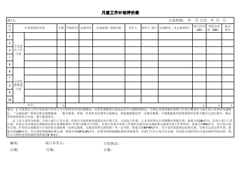 月度工作计划及总结评价表(模板)