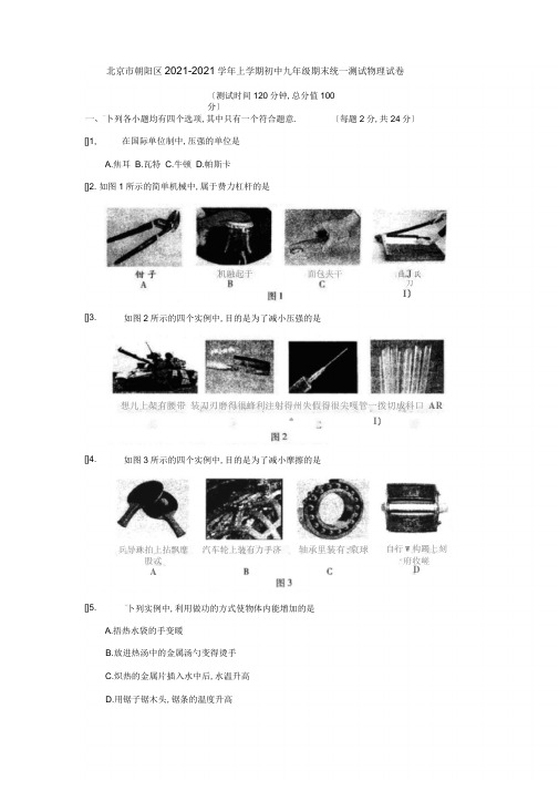人教版北京市朝阳区2018-2019学年上学期初中九年级期末统一考试物理试卷(含答案)
